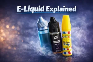 E-liquid, often referred to as vape juice, is the fluid used in electronic cigarettes and vape devices. When heated by the device, it turns into vapour that users inhale.