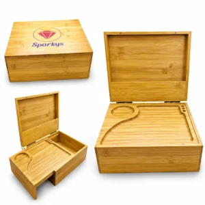 LARGE Rolling Box ‘Sparkys’ – Premium Wooden Tobacco Rolling Box with Built-In Rolling Station