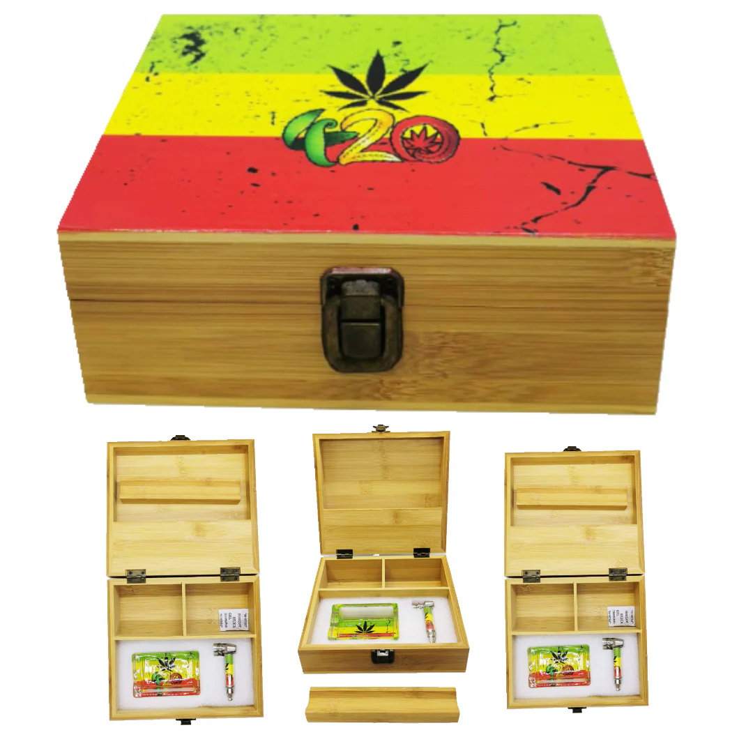 Reggae 420 Wooden Rolling Box With Ashtray Set