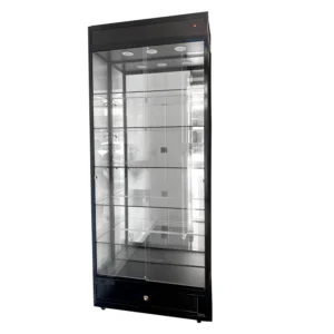 Black Glass Display Cabinet with LED Lights and Storage