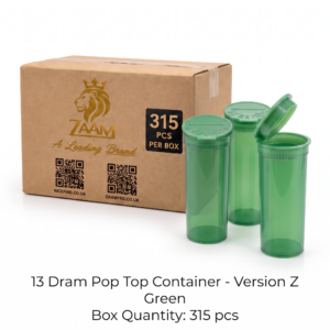 Green 13 Dram Pop Top Containers – Version Z | Plastic Storage Vials | 80mm height x 30mm diameter