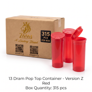 Red 13 Dram Pop Top Containers – Version Z, 80mm x 30mm PP Plastic Squeeze Lid Storage Pots