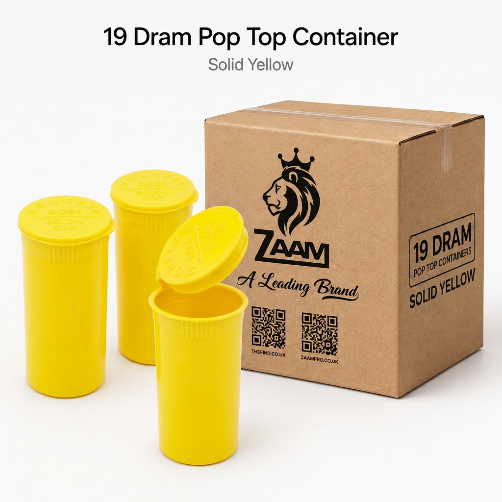 Solid-Yellow 19 Dram Pop Top Containers 225 Pcs – Squeeze-to-Open PP Plastic Storage Tubes
