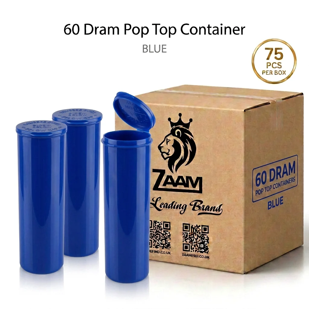 Blue 60 dram pop tops containers